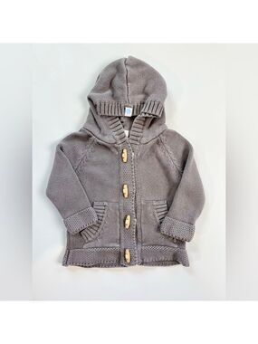 Beba Bean Gray Hooded Knit Cardigan with Wooden Buttons